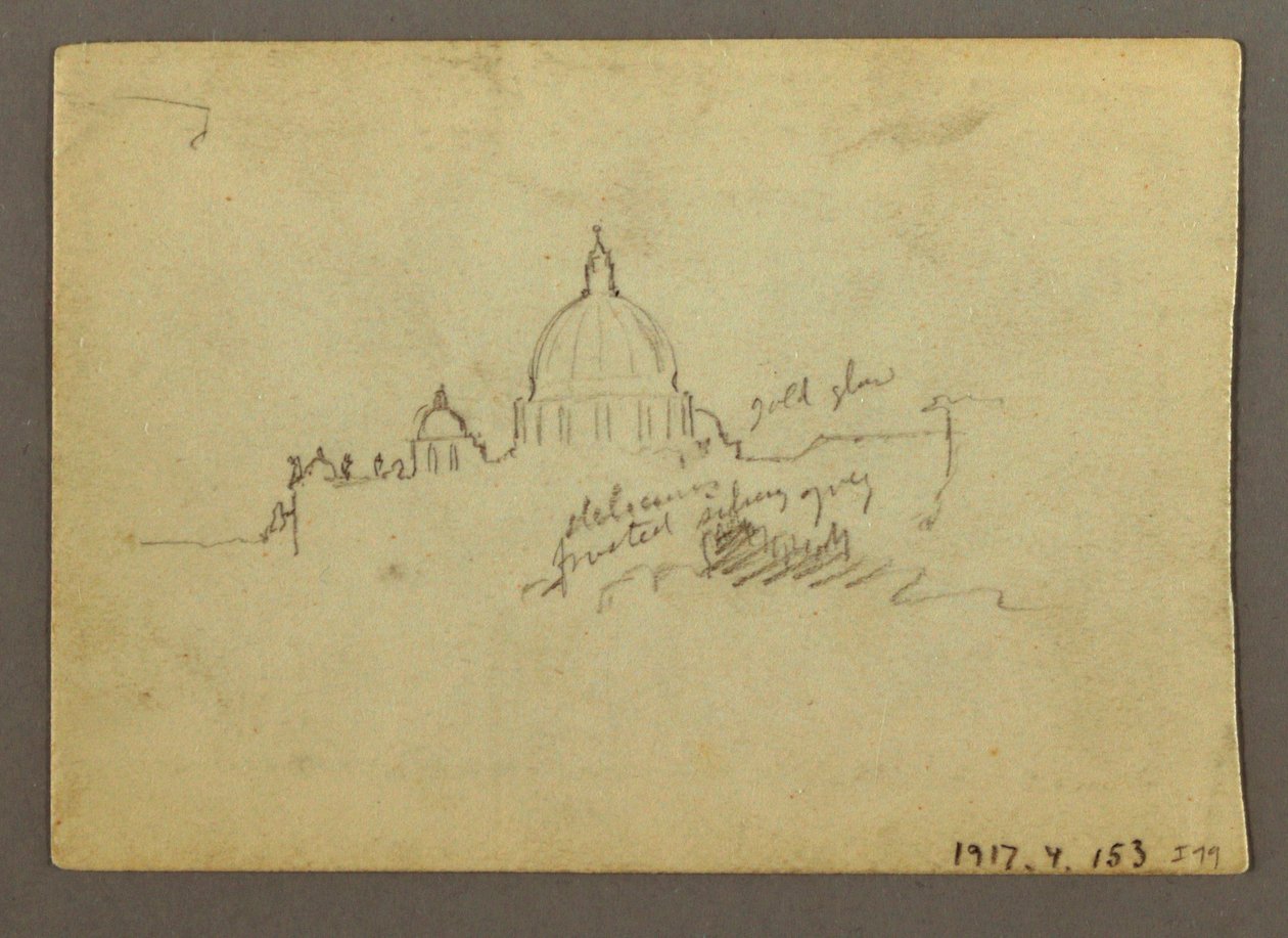 Dessin, vue lointaine du dôme de la basilique Saint-Pierre, Rome, Italie, janvier 1869 - Frederic Edwin Church