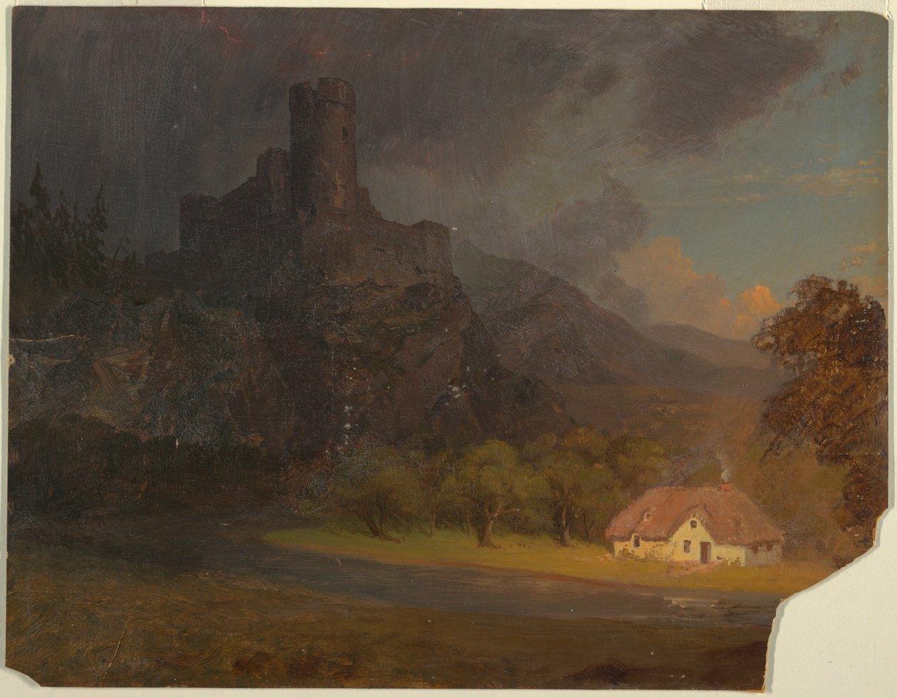 Dessin, château et cottage anglais, vers 1844 - Frederic Edwin Church