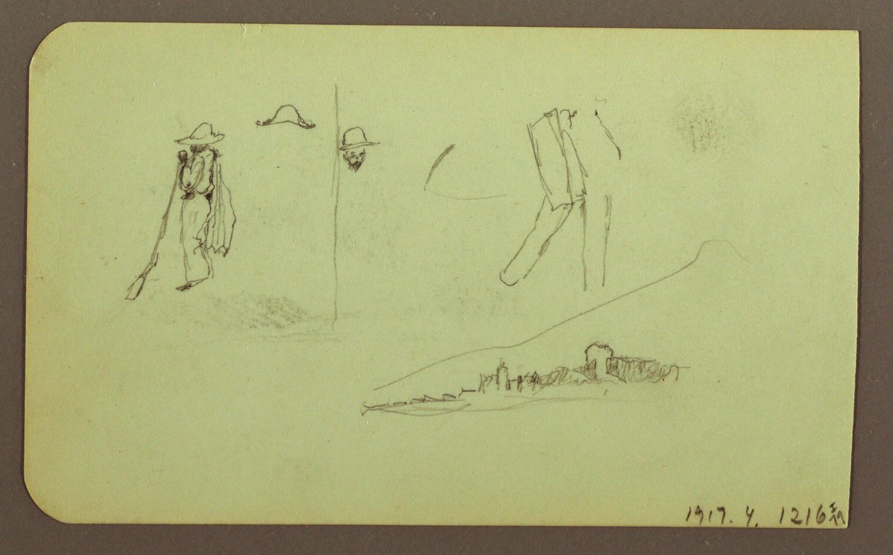 Dessin, usine ; verso : figures, 1883 - Frederic Edwin Church