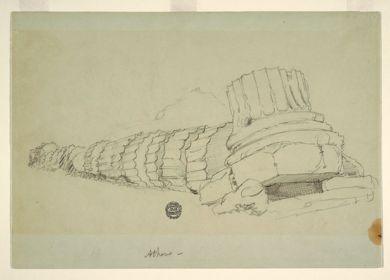 Dessin, colonne tombée du temple de Zeus Olympien, Athènes, avril 1869 - Frederic Edwin Church