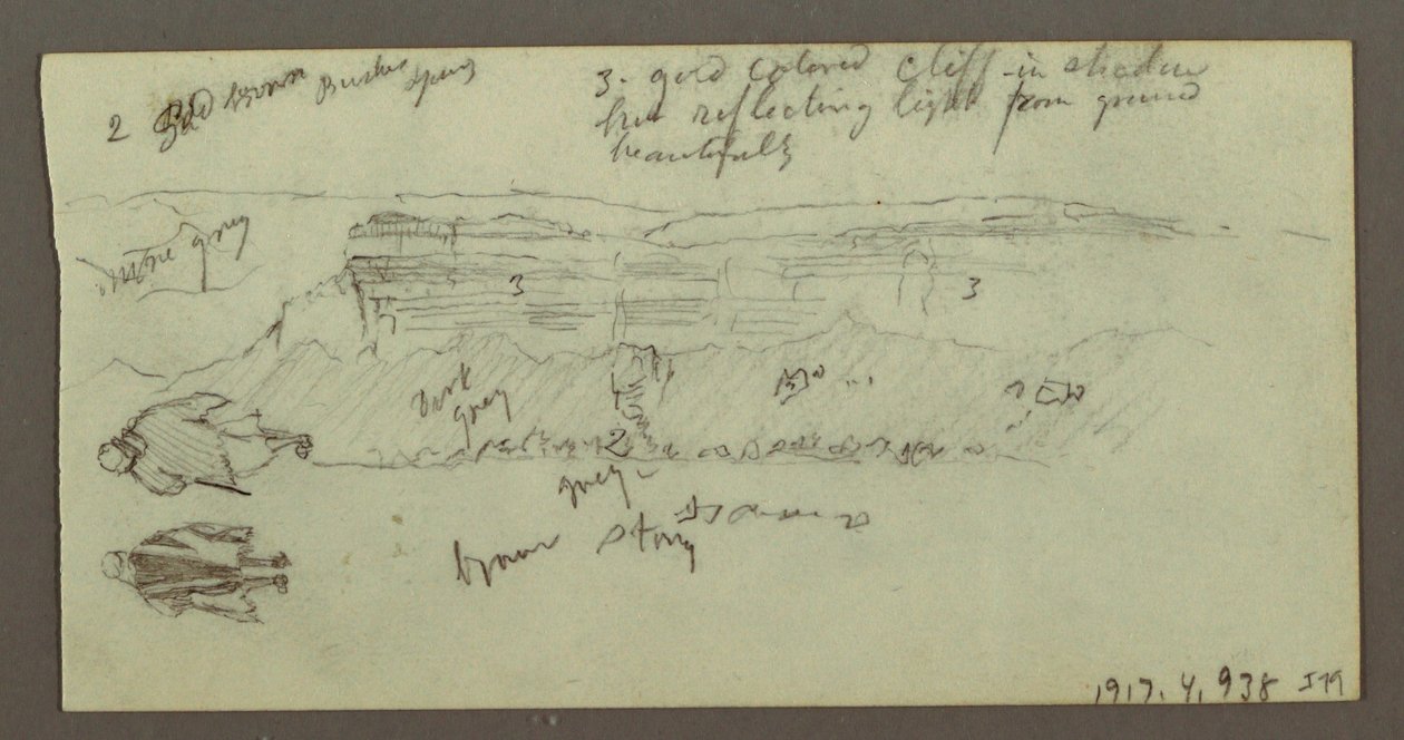 Dessin, personnage montant un chameau, personnage marchant, Hilside et Hilltop, peut-être 1868 - Frederic Edwin Church