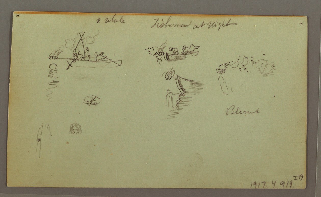Dessin, études de figures, âne de bât, bateau à voile, peut-être 1868 - Frederic Edwin Church