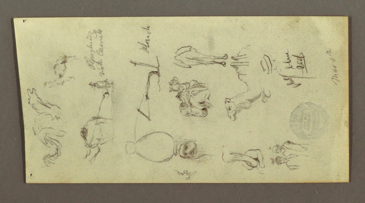Dessin, études de figures et de chameaux, 4 mars, peut-être 1868 - Frederic Edwin Church