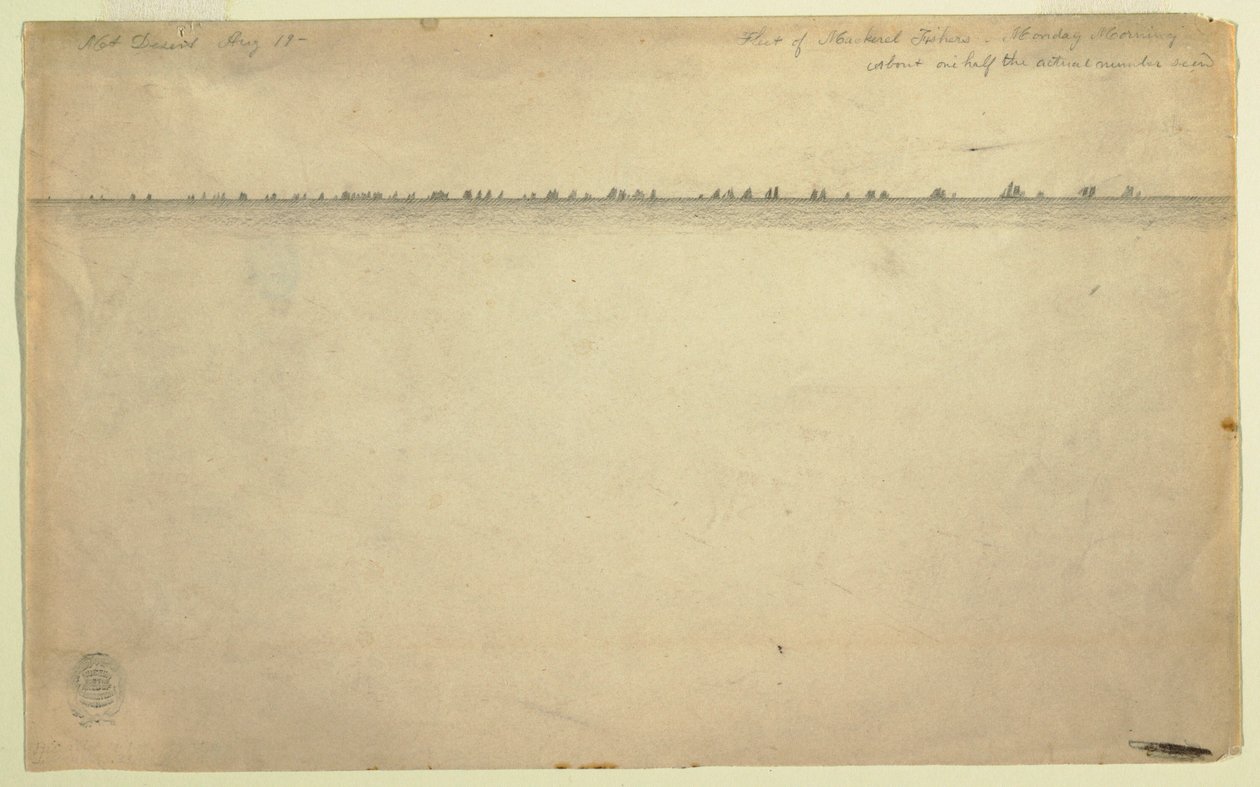 Dessin, flotte de pêcheurs de maquereaux, Mount Desert, Maine, 19 août 1850 - Frederic Edwin Church