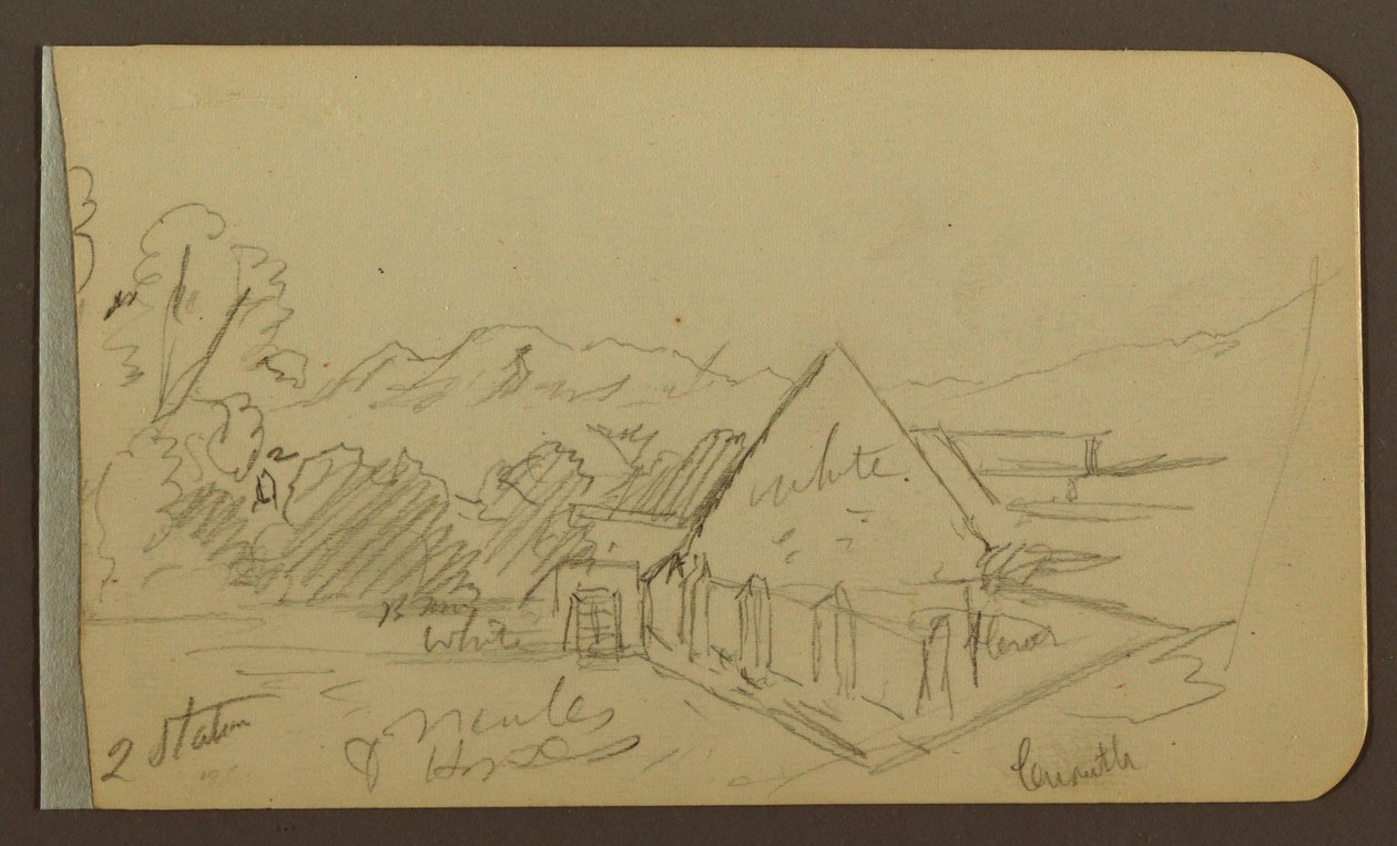 Dessin, jardin, maison, Cuautla ; verso : église, grange, Cuautla, février 1885 - Frederic Edwin Church