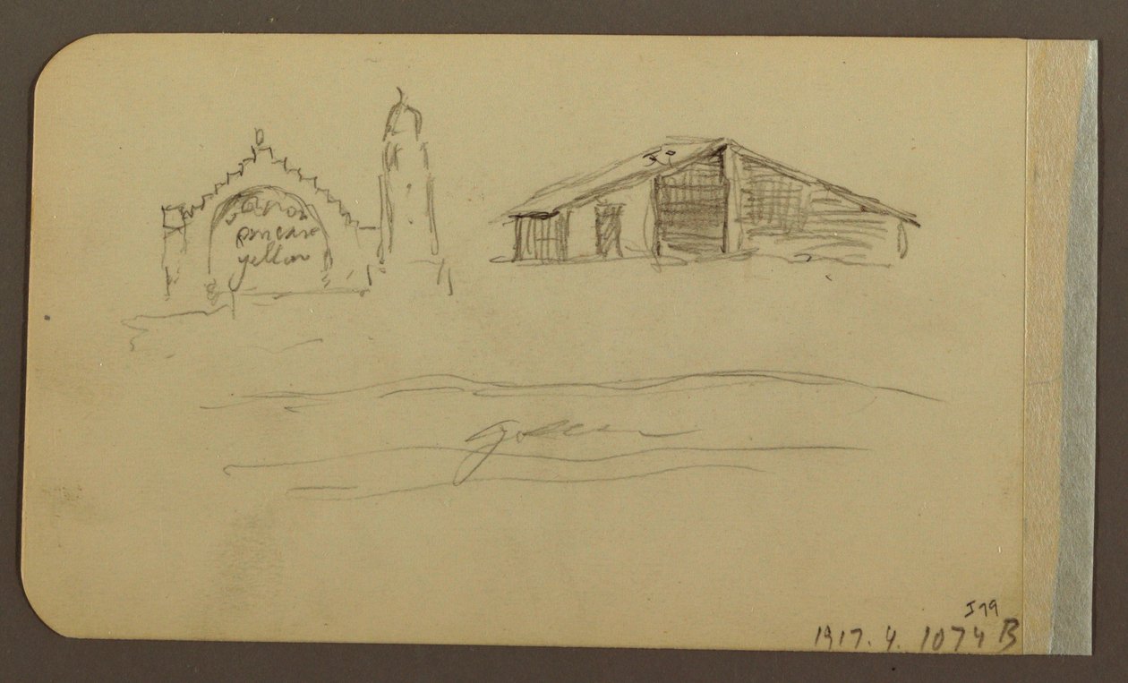 Dessin, jardin, maison, Cuautla ; verso : église, grange, Cuautla, février 1885 - Frederic Edwin Church
