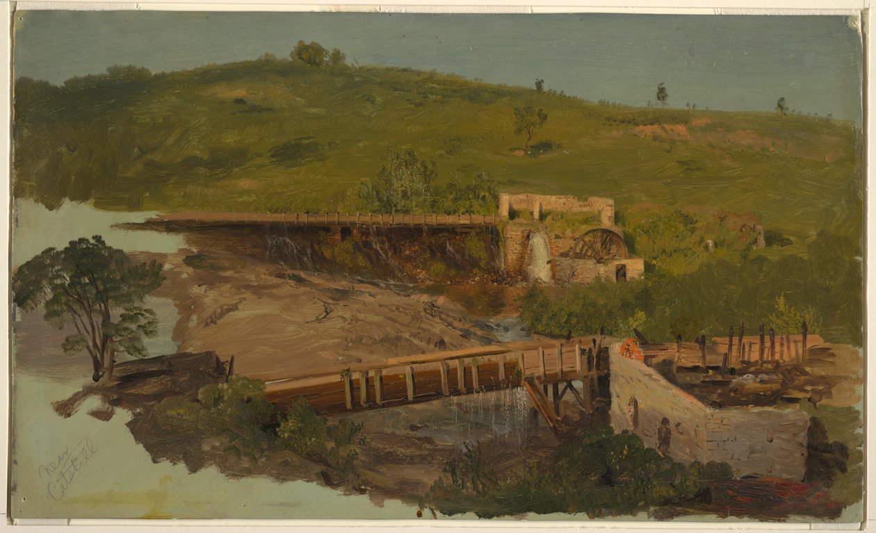 Dessin, colline avec viaducs et moulins en ruine, près de Catskill, New York, vers 1865 - Frederic Edwin Church