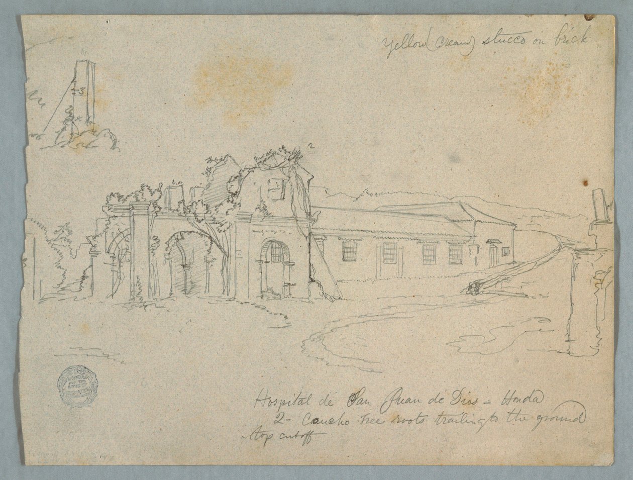 Dessin, Hôpital de San Juan de Dios, Honda, Colombie, 1853 - Frederic Edwin Church
