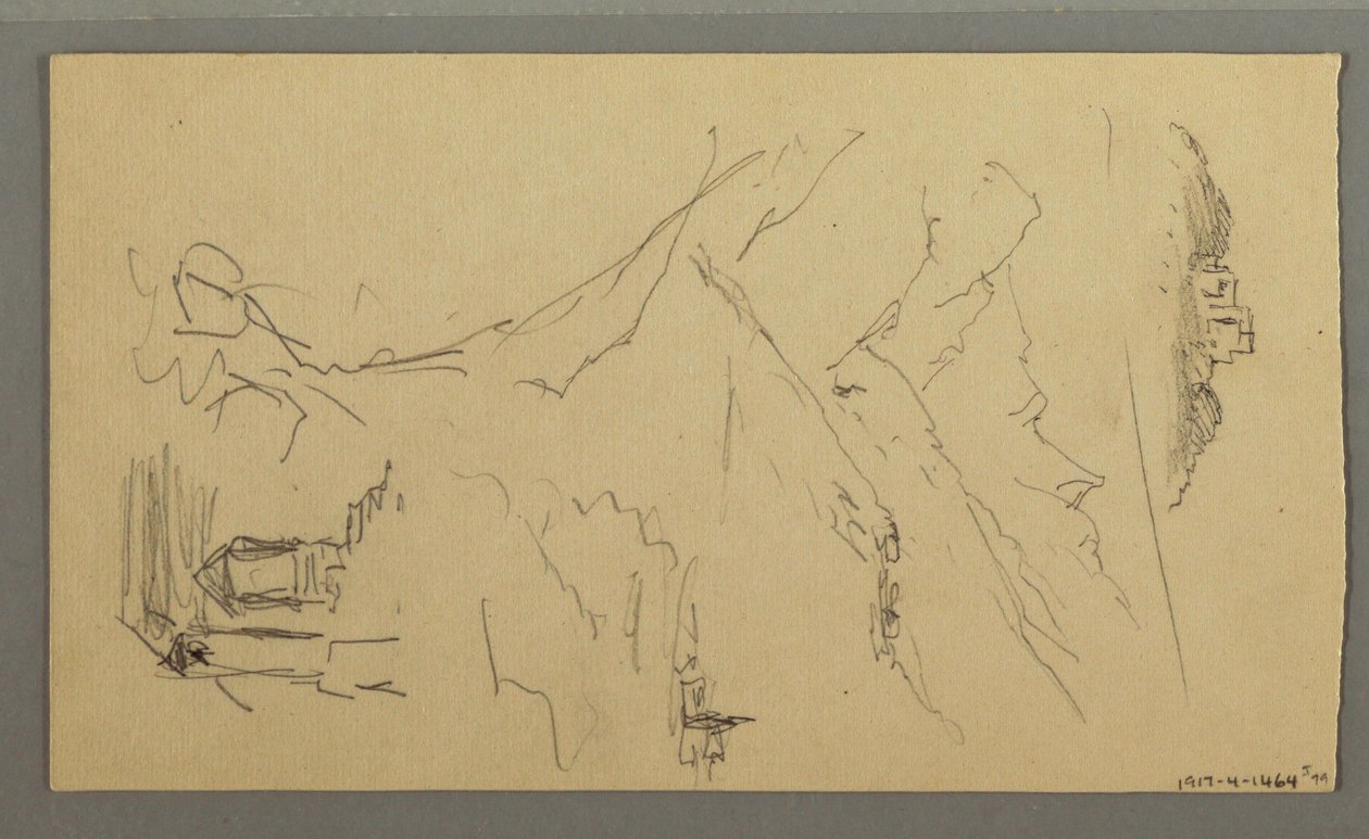 Dessin, maison, pont, château, toits, août 1868 - Frederic Edwin Church