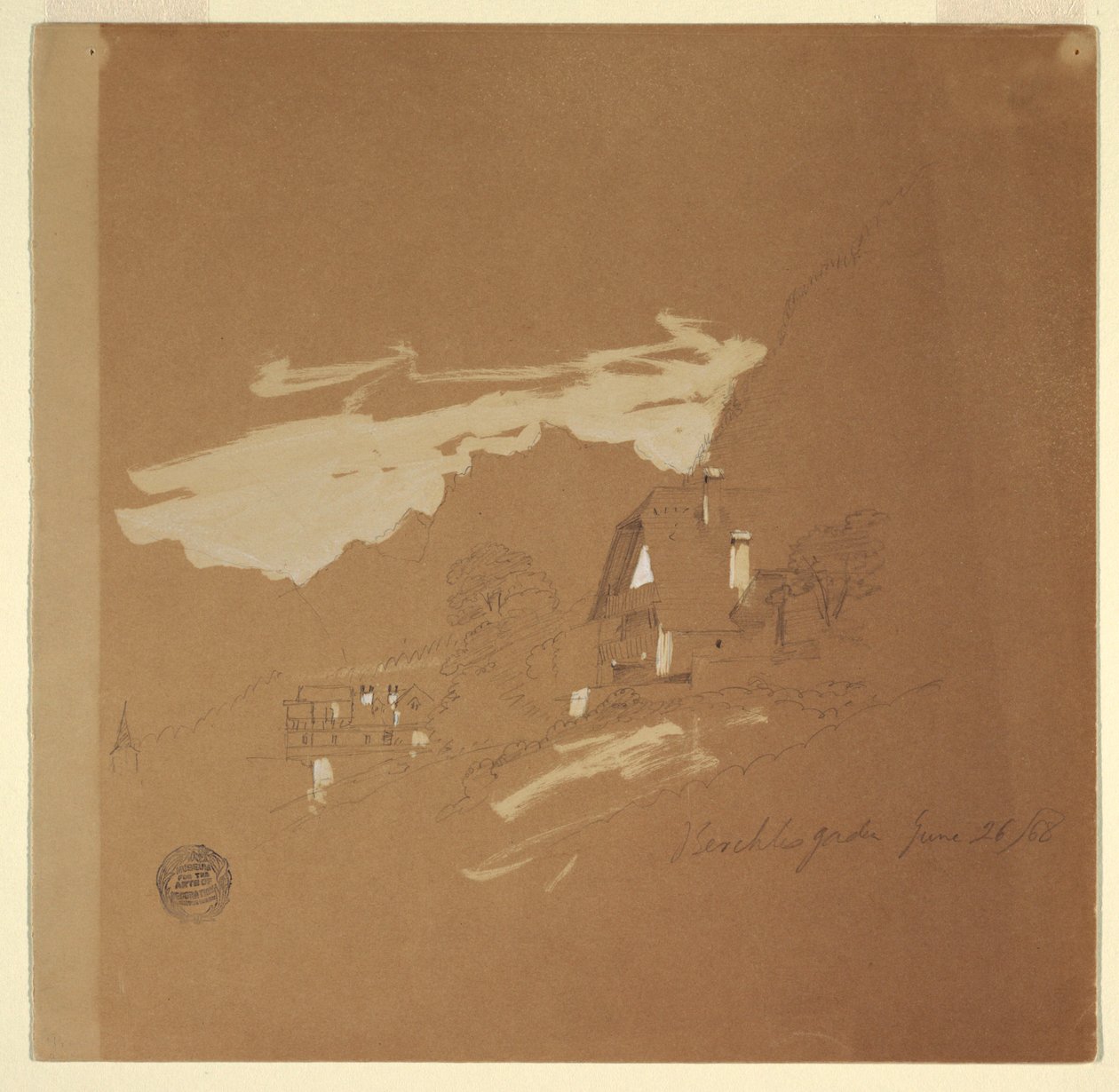 Dessin, maisons près de Berchtesgaden, Bavière, 26 juillet 1868 - Frederic Edwin Church