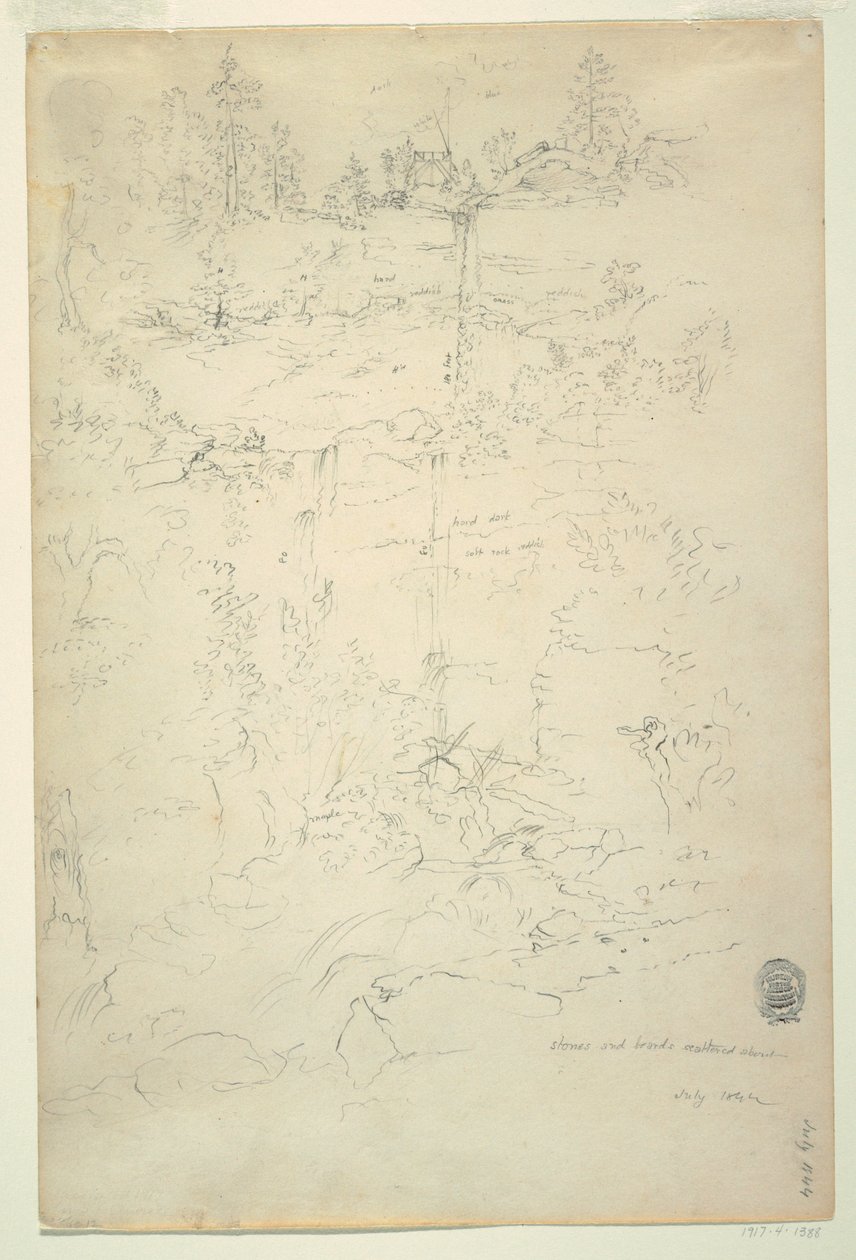 Dessin, chutes de Kaaterskill, montagnes Catskill, New York, juillet 1844 - Frederic Edwin Church
