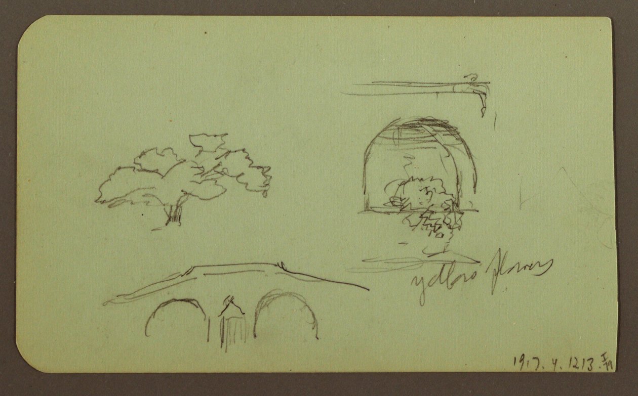 Dessin, paysage, figure ; verso : arbres, pont, plantes, 1883 - Frederic Edwin Church