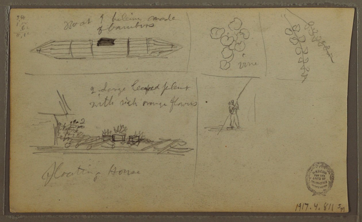 Dessin, paysage ; verso : bateau, croquis botaniques, 1857 - Frederic Edwin Church