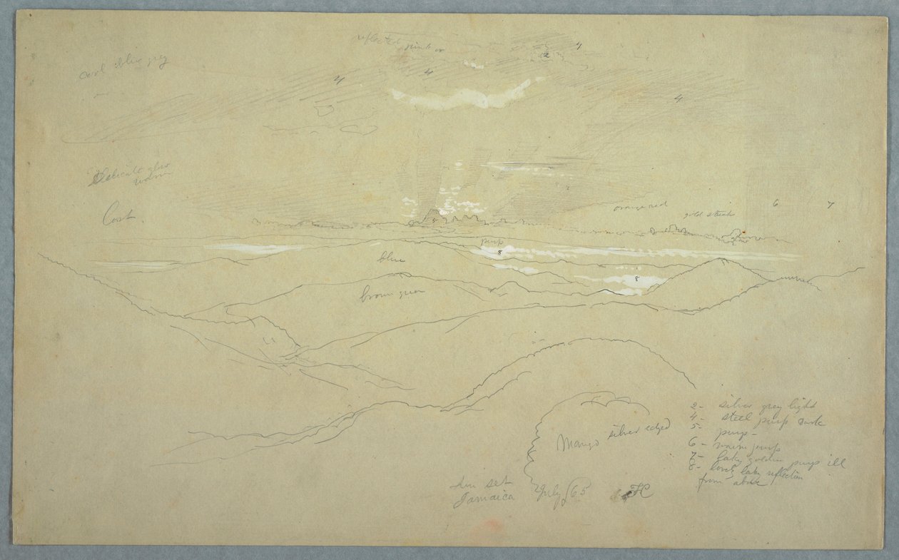 Dessin, paysage au coucher du soleil, Jamaïque, juillet 1865 - Frederic Edwin Church