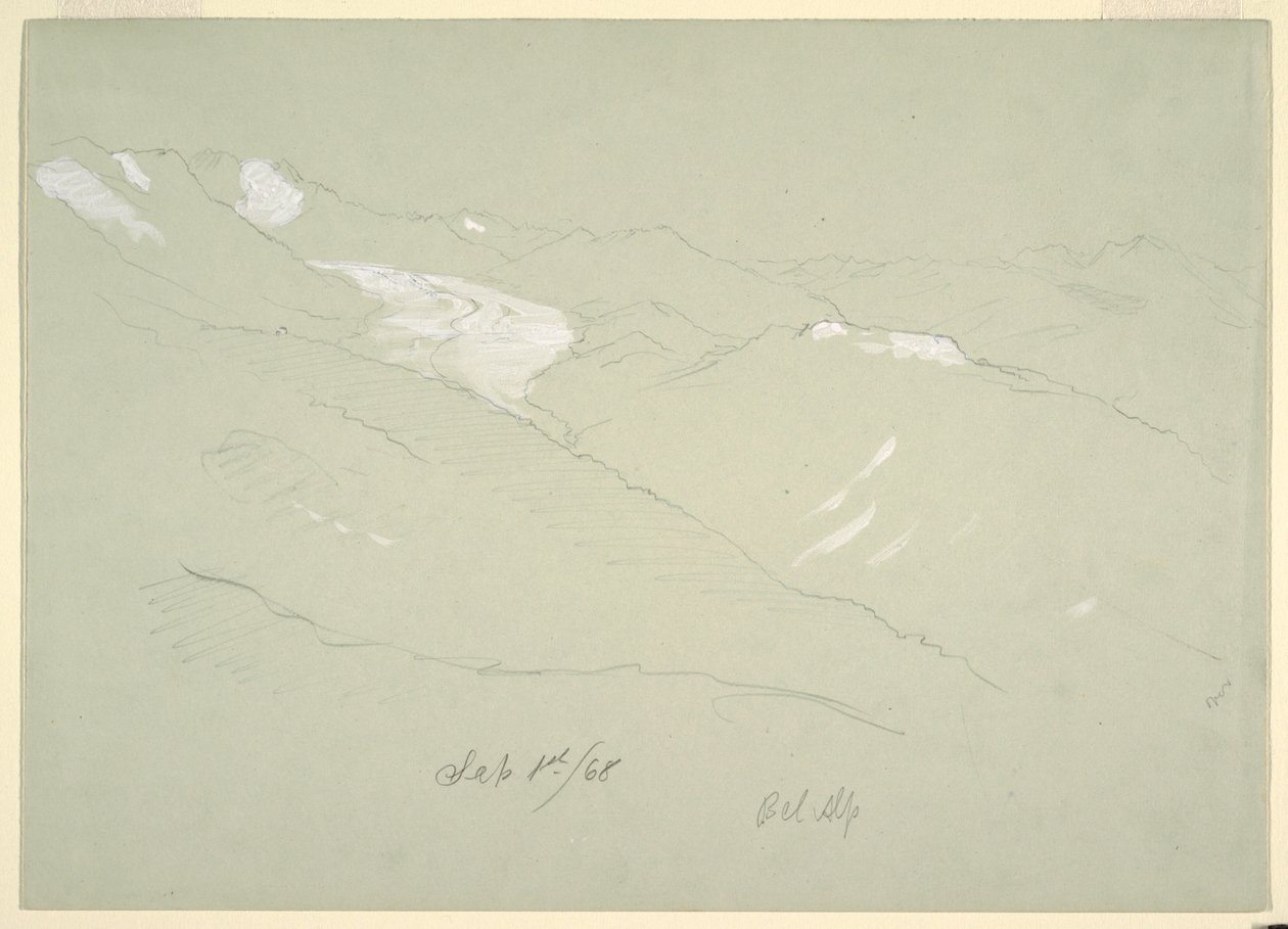 Dessin, Paysage dans les Alpes bernoises, près de Bel Alp, Suisse, septembre 1868 - Frederic Edwin Church