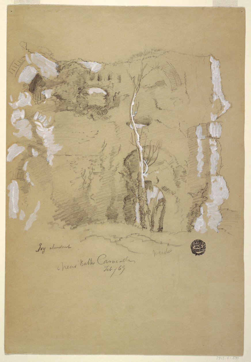 Dessin, Paysage près des thermes de Caracalla, Rome, février 1869 - Frederic Edwin Church