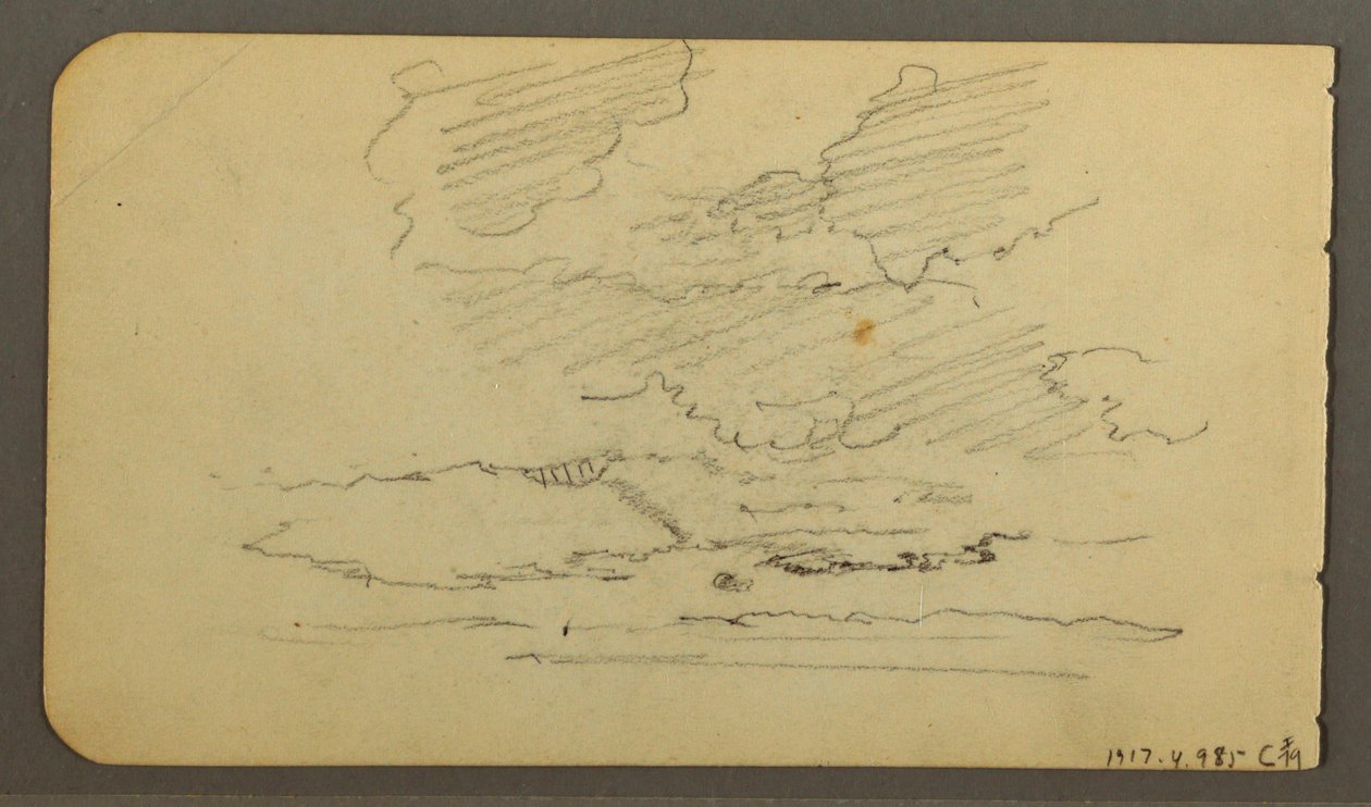 Dessin, Homme en bateau, rochers, tronc d