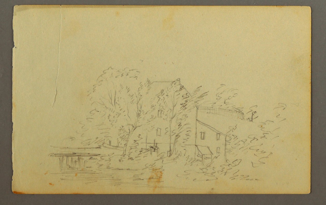 Dessin, moulin entouré d