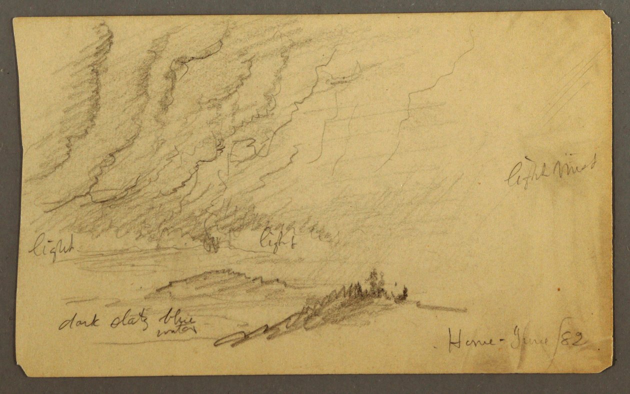 Dessin, brume sur la rivière et les collines, juin 1882 - Frederic Edwin Church