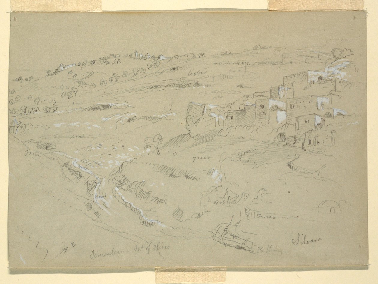 Dessin, Mont des Oliviers, Béthanie, Siloé et Jérusalem, Palestine [Béthanie et Silwan, Jérusalem-Est et Jérusalem, Israël], 7 et 10 février 1868 - Frederic Edwin Church