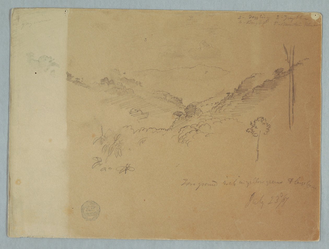 Dessin, paysage de montagne près de Jorje, Équateur, 23 juillet 1857 - Frederic Edwin Church