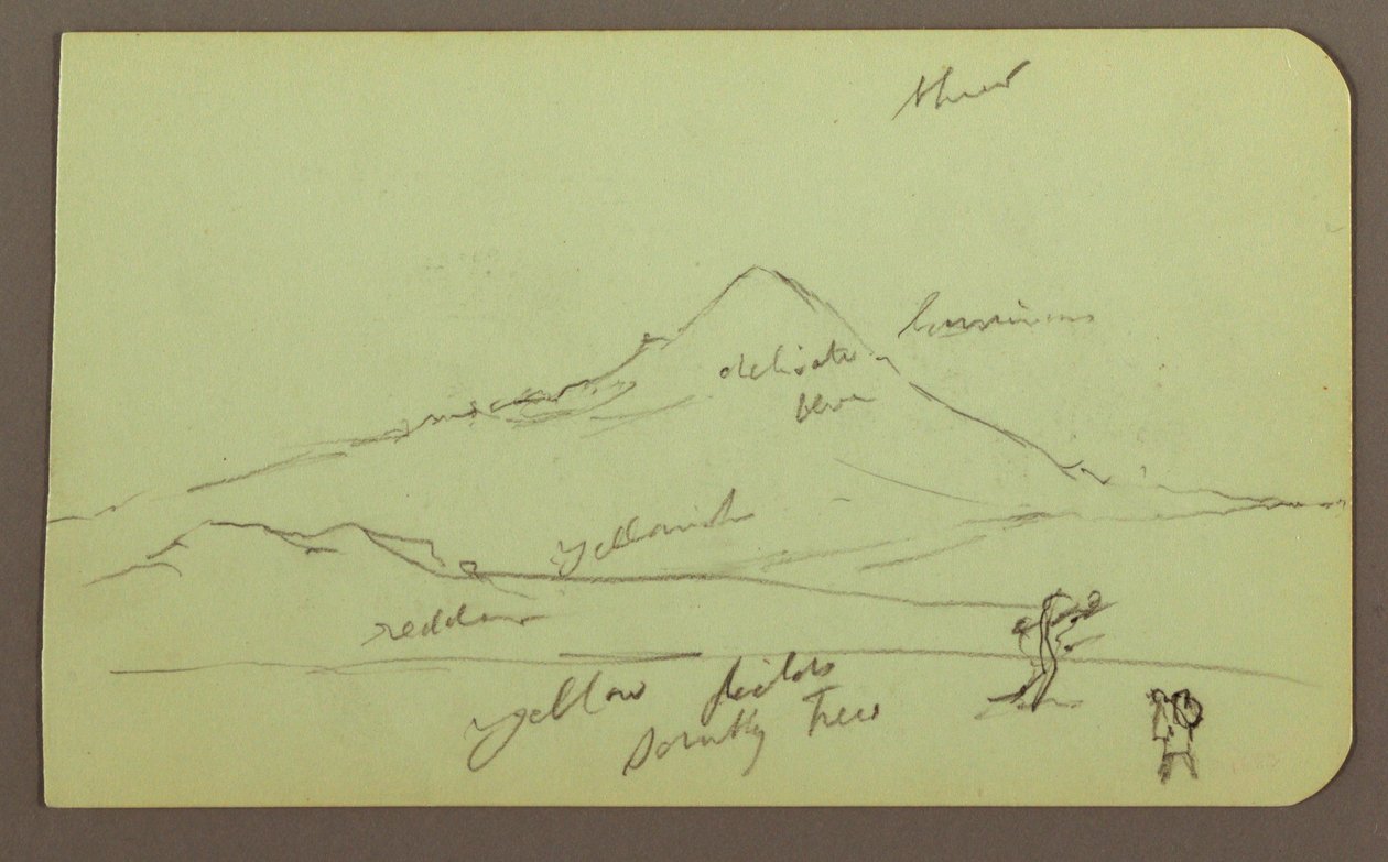 Dessin, Montagne, arbre, personnage ; Verso : église, arbre, 1883 - Frederic Edwin Church