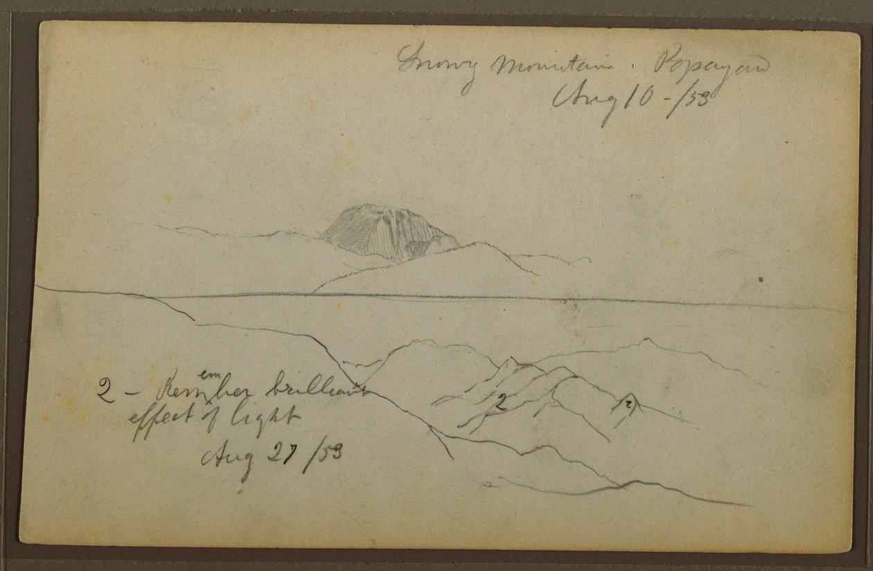 Dessin, montagnes, Popayan, Colombie, août 1853 - Frederic Edwin Church
