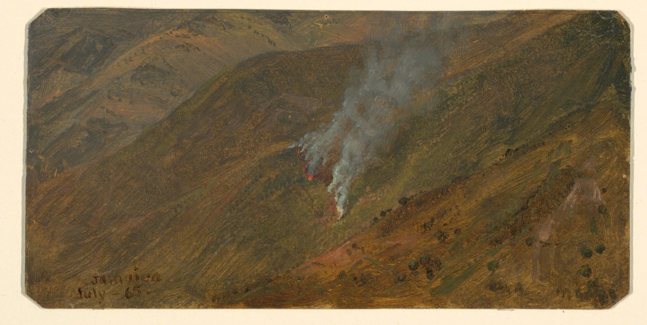 Dessin, flanc de montagne avec feu de broussailles, juin 1865 - Frederic Edwin Church