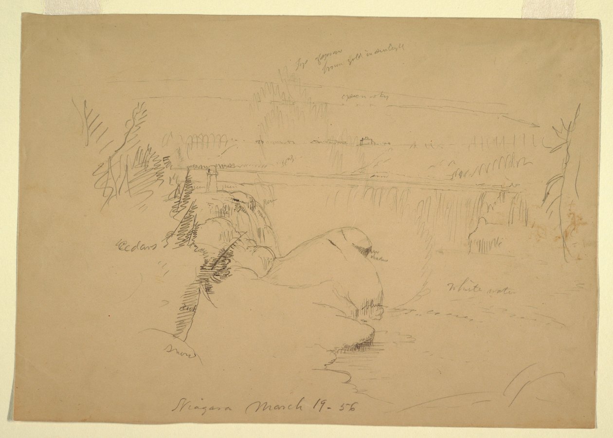 Dessin, chutes du Niagara, vue de l