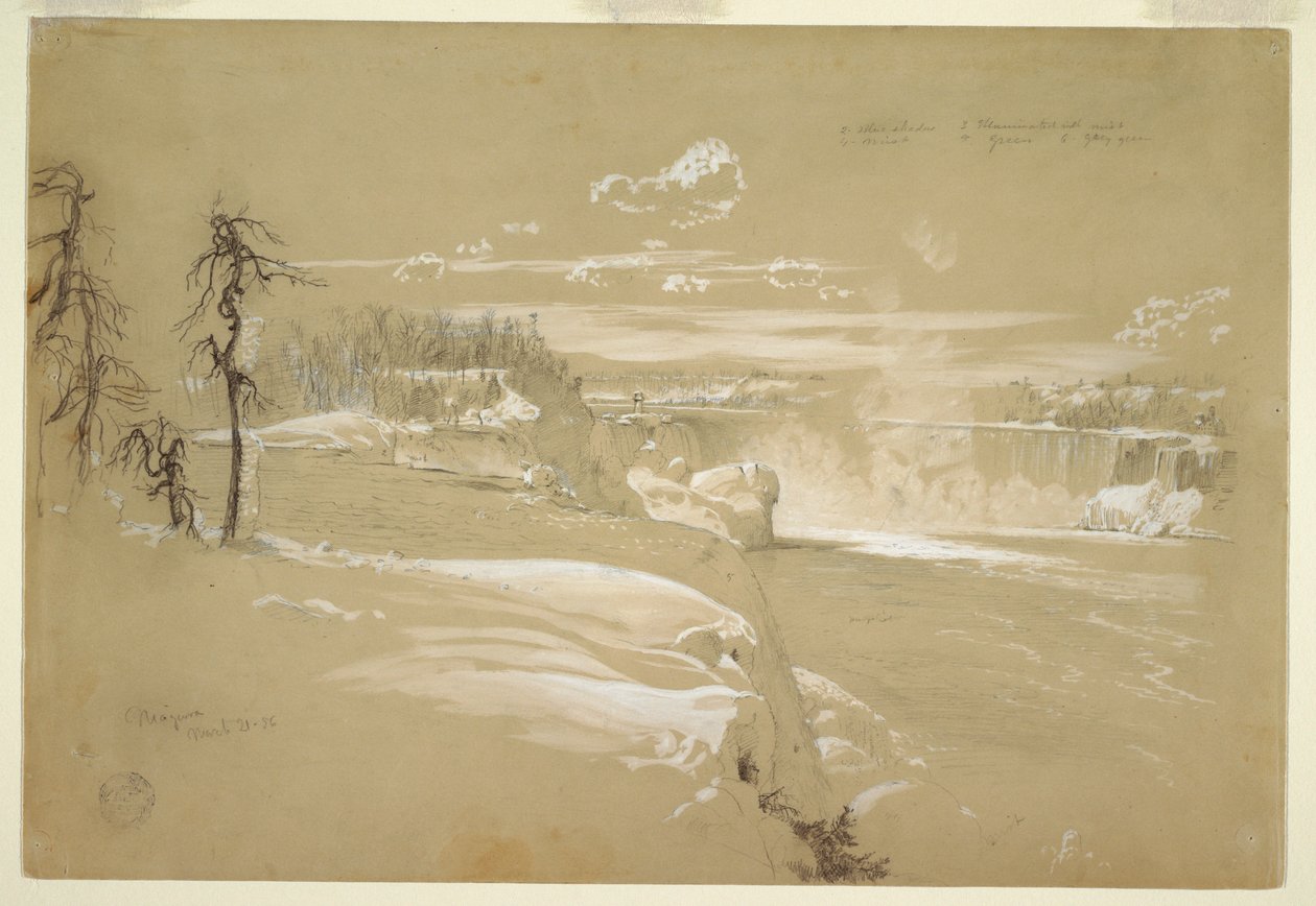 Dessin, chutes du Niagara en hiver, 21 mars 1856 - Frederic Edwin Church