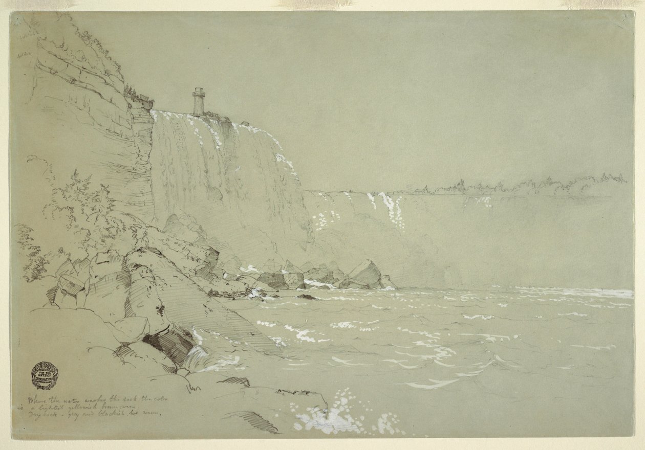 Dessin, chutes du Niagara avec la tour Terrapin, 1856 - Frederic Edwin Church