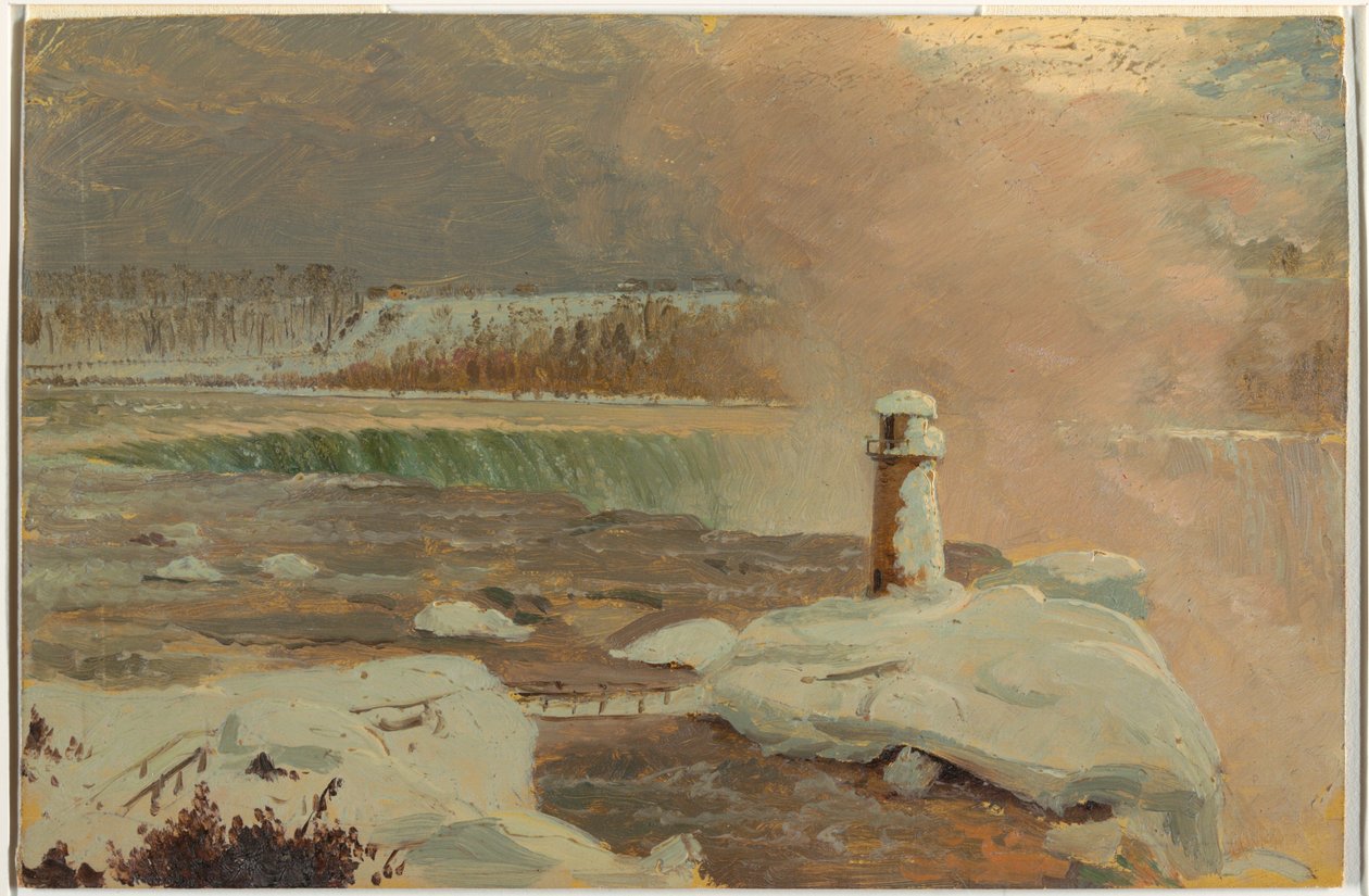 Dessin, rivière Niagara et chutes dans la neige, mars 1856 - Frederic Edwin Church