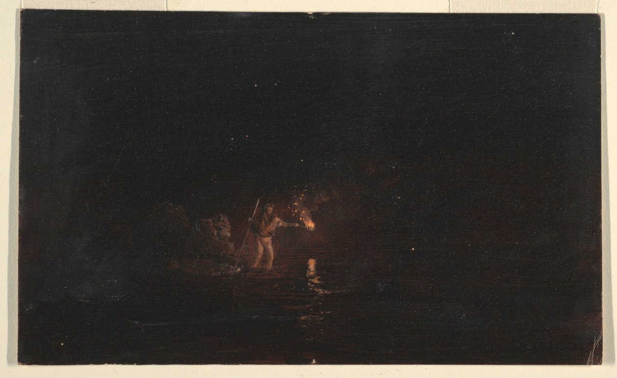 Dessin, scène de pêche nocturne, 1868-69 - Frederic Edwin Church