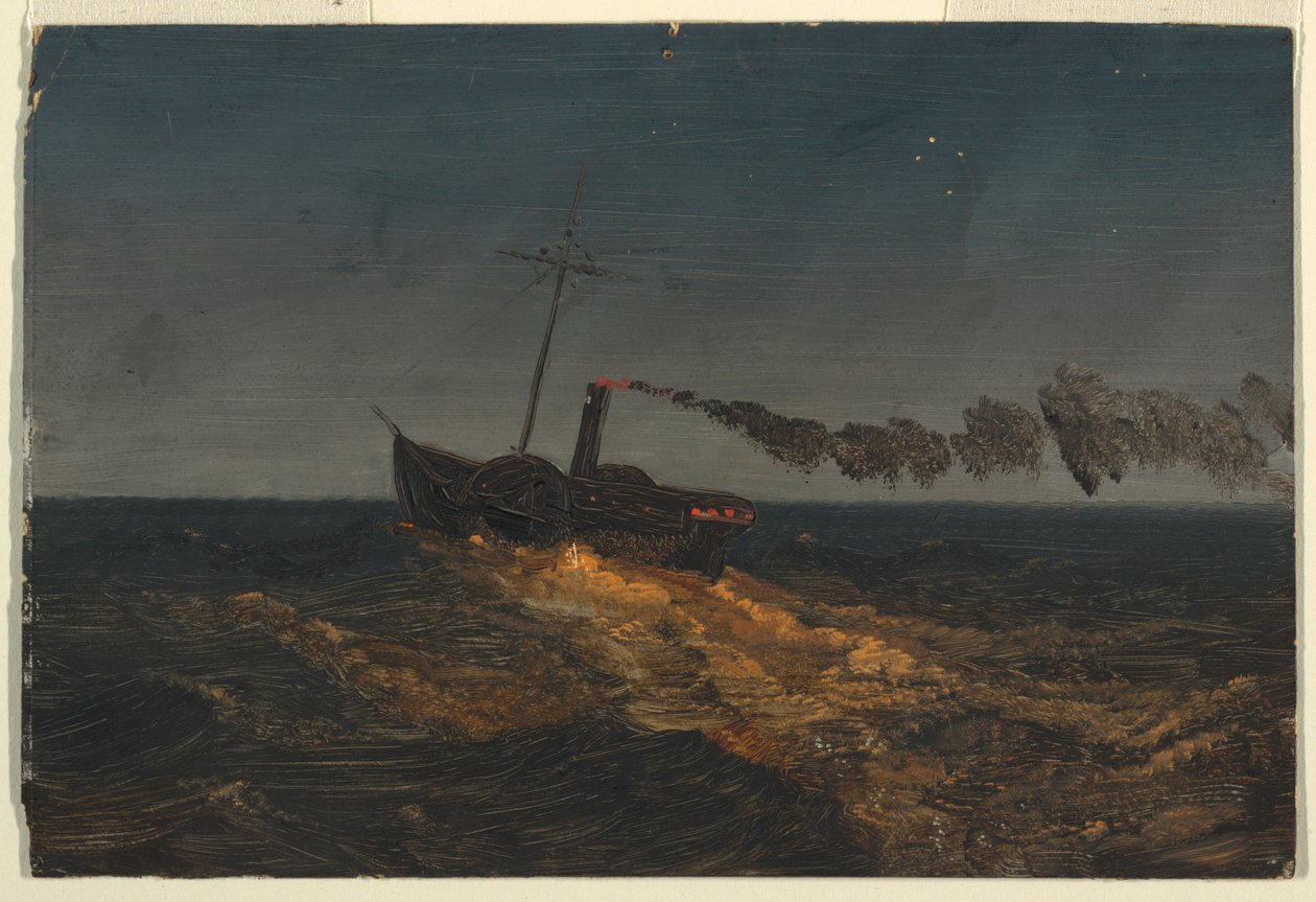 Dessin, bateau à aubes au crépuscule, vers 1853 - Frederic Edwin Church