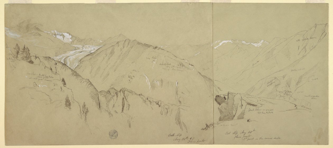 Dessin, Vue panoramique de Bel Arp, 1868 - Frederic Edwin Church