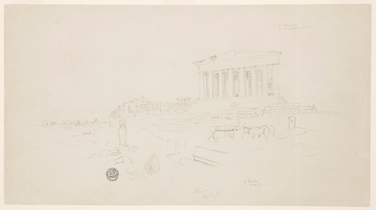 Dessin, Parthénon et Erectheion, Athènes, avril 1869 - Frederic Edwin Church
