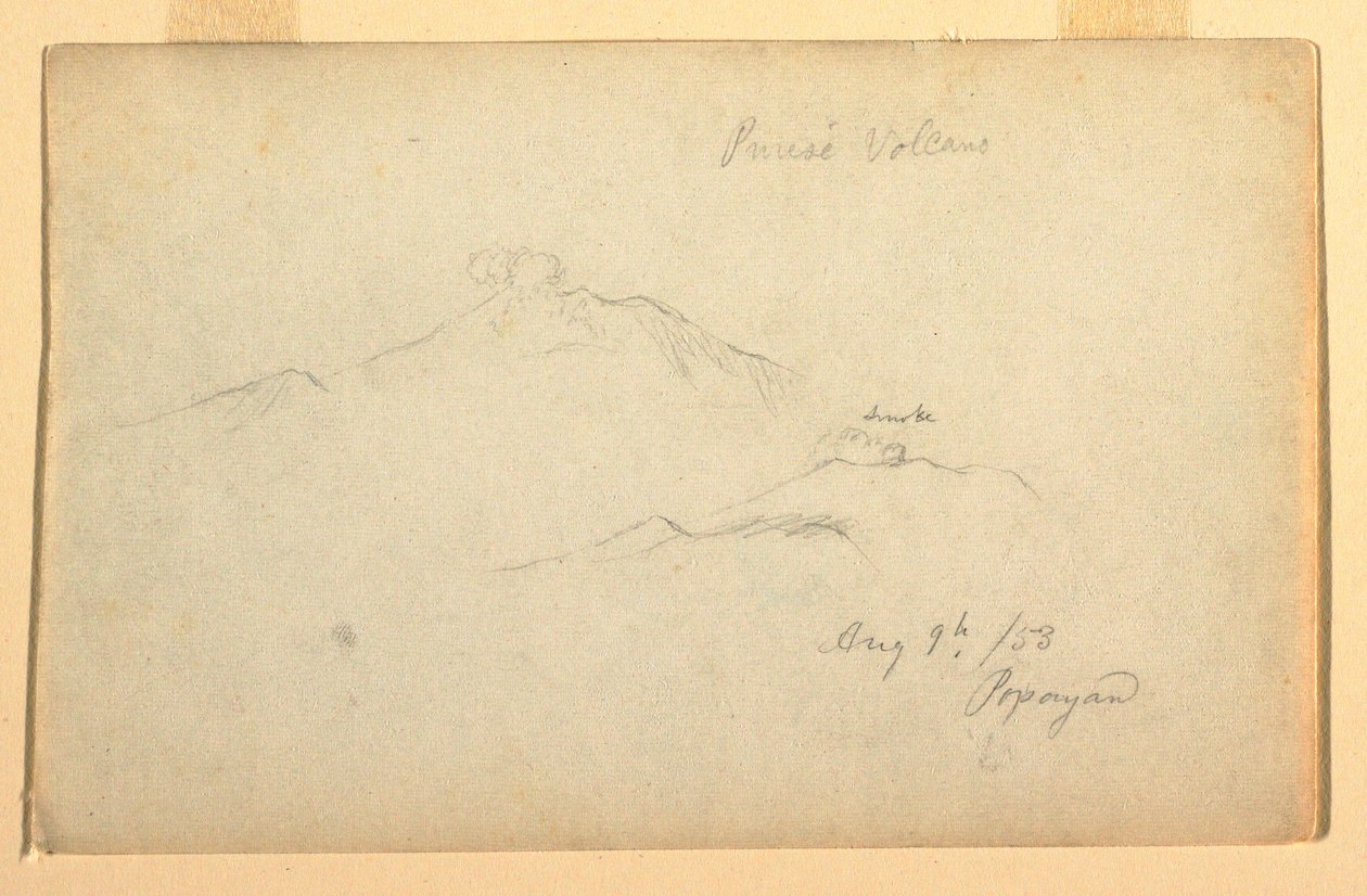 Dessin, Volcan Purese vu de Popayan, Colombie, 9 août 1853 - Frederic Edwin Church