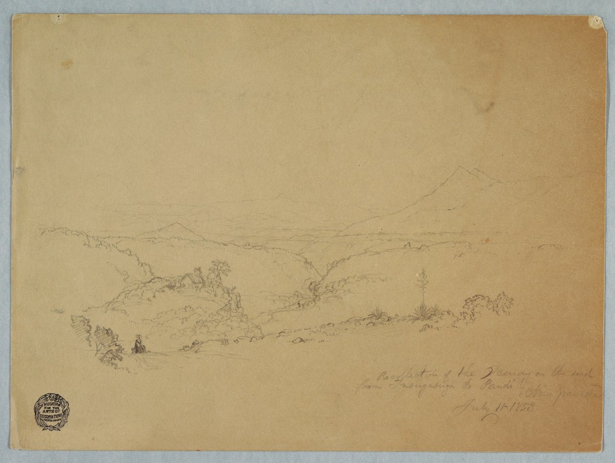 Dessin, Souvenir du paysage sur la route de Fusugasuga à Pandi, New Granda, Colombie, 11 juillet 1853 - Frederic Edwin Church