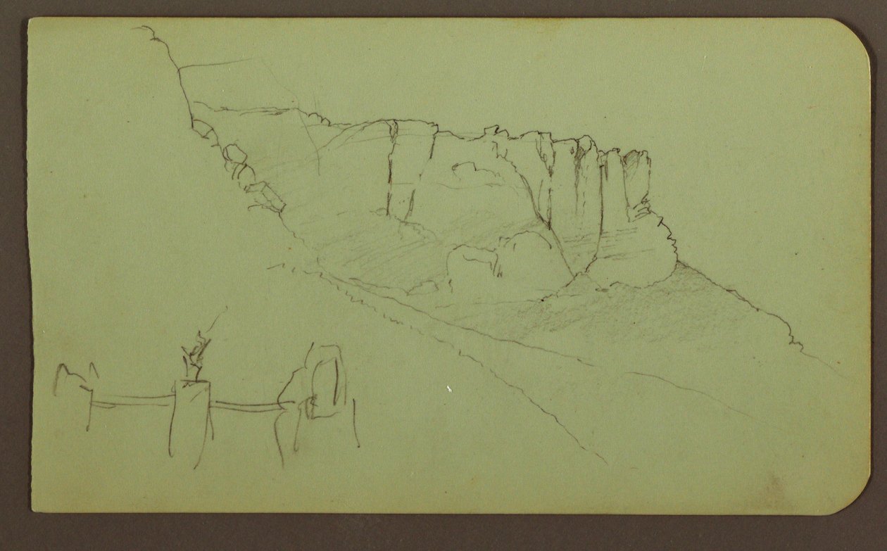 Dessin, paroi rocheuse, pilastre ; verso : paysage de montagne, figures, 1883 - Frederic Edwin Church