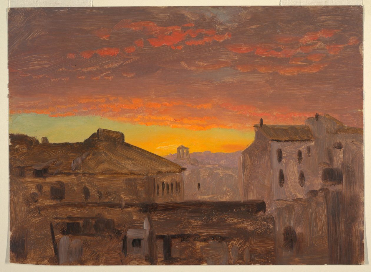 Dessin, Rome, toits au coucher du soleil, 1868-69 - Frederic Edwin Church