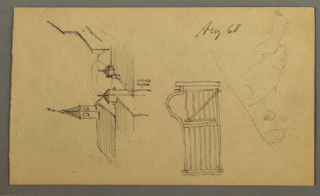 Dessin, toits, portes, sommets de montagne, août 1868 - Frederic Edwin Church