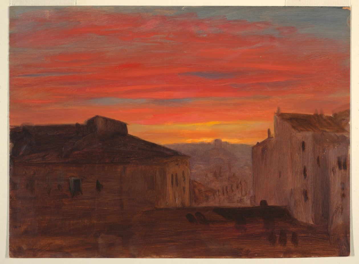 Dessin, Toits au coucher du soleil depuis le Pincio, Rome, fin 1868 ou début 1869 - Frederic Edwin Church