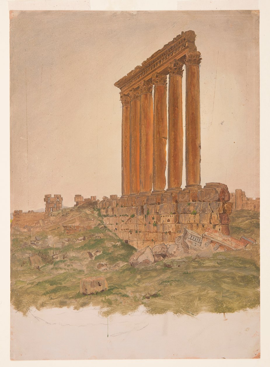 Dessin, Ruines du temple de Zeus, Baalbek, mai 1868 - Frederic Edwin Church