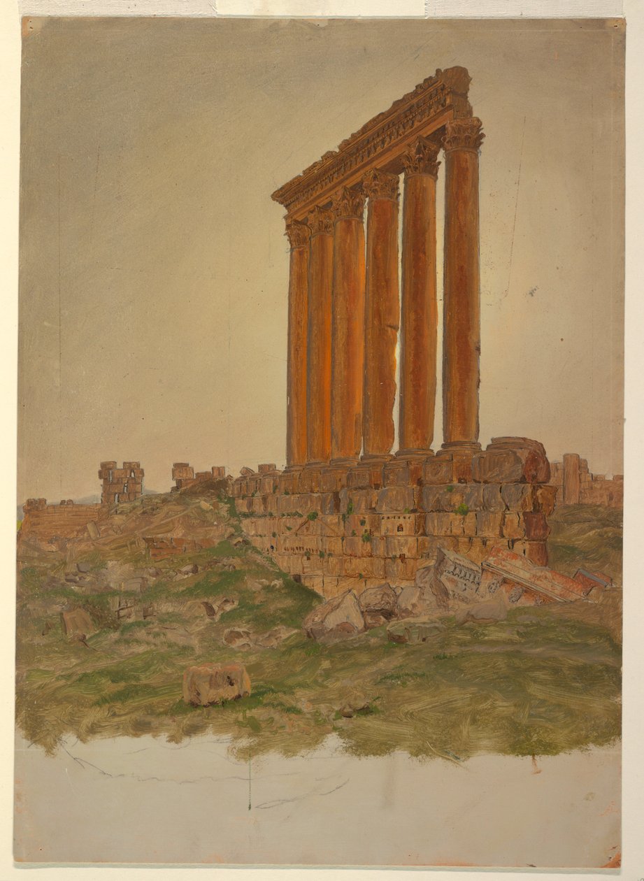 Dessin, Ruines du temple de Zeus, Baalbek, mai 1868 - Frederic Edwin Church