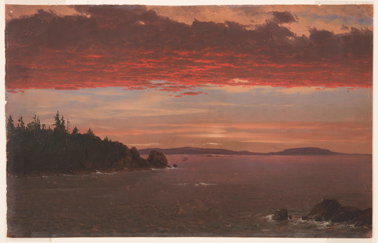 Dessin, péninsule de Schoodic depuis le mont Desert au lever du soleil, 1850-55 - Frederic Edwin Church