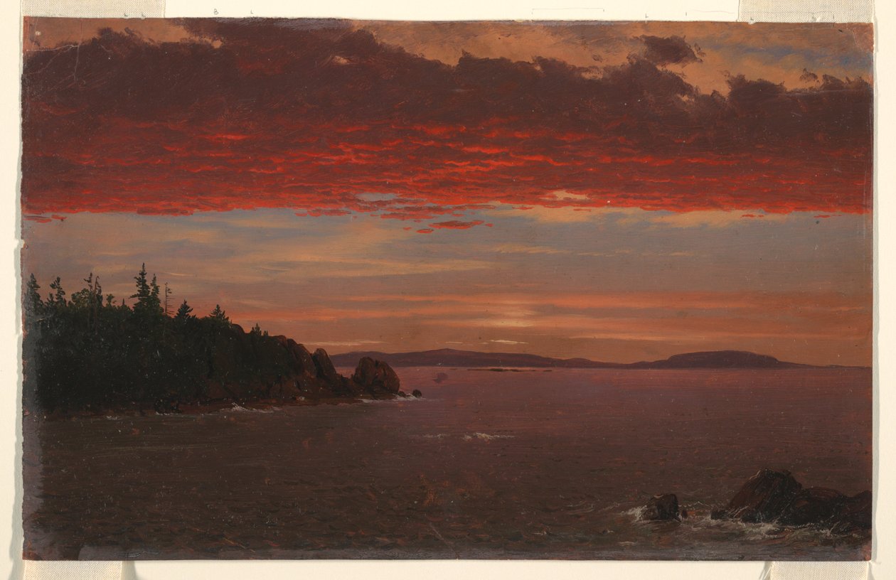 Dessin, péninsule de Schoodic depuis le mont Desert au lever du soleil, 1850-55 - Frederic Edwin Church