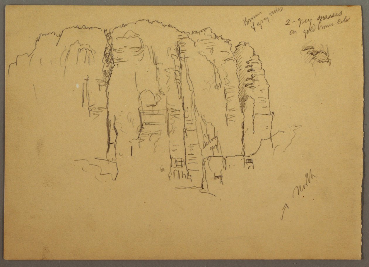 Dessin, Croquis de Petra, Jordanie, février 1868 - Frederic Edwin Church