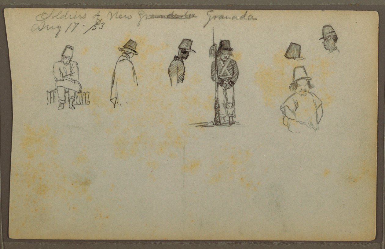 Dessin, soldats de la Nouvelle-Grenade, Colombie, 17 août 1853 - Frederic Edwin Church