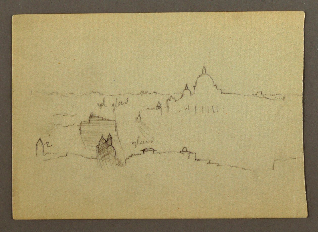 Dessin, Basilique Saint-Pierre vue du nord sur les collines et la ligne d