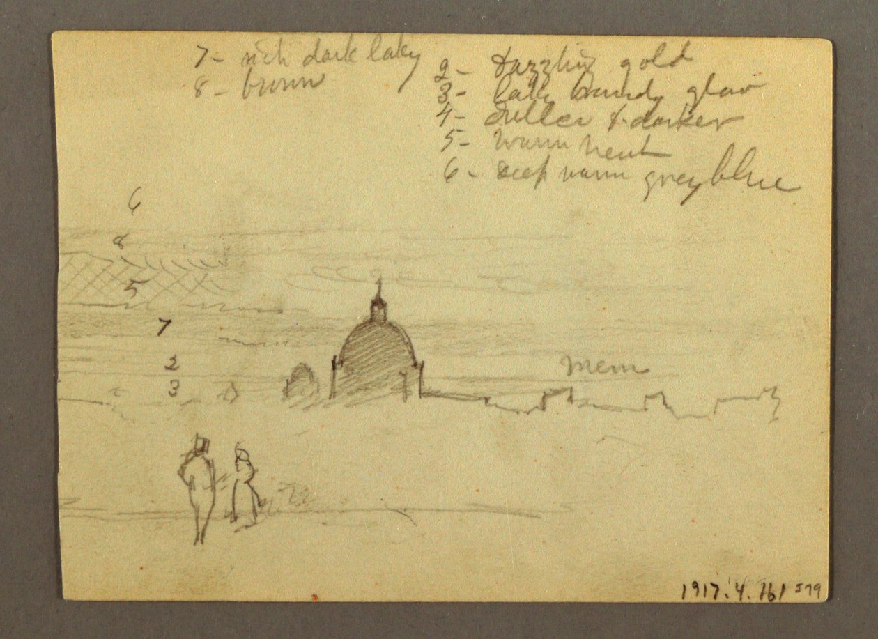 Dessin, Basilique Saint-Pierre et Cité du Vatican (vue du nord), Rome, Italie, janvier 1869 - Frederic Edwin Church